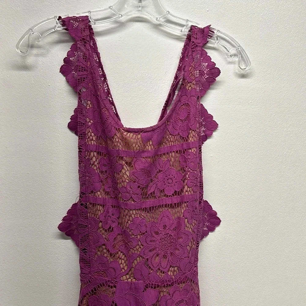 For Love & Lemons Gianna Apron Mini Dress Floral Lace Sleeveless Open Purple XS - Picture 3 of 13